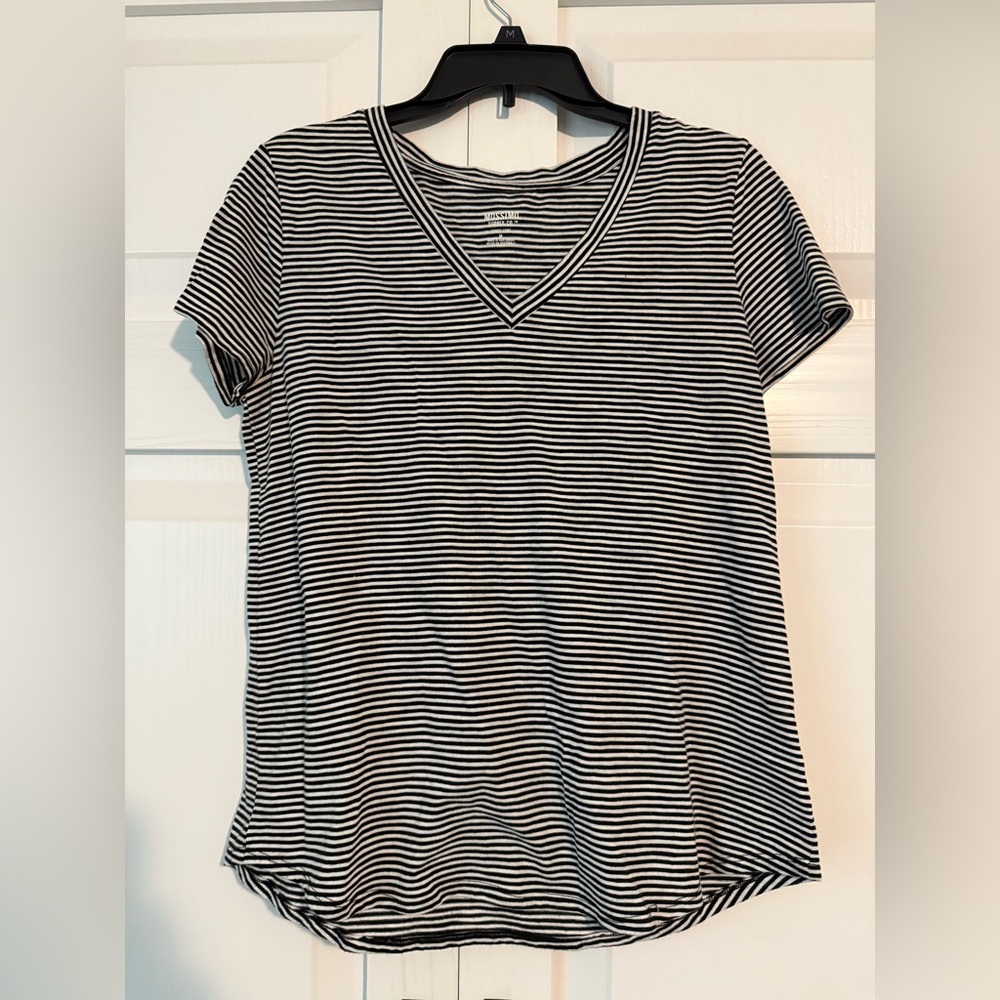 Mossimo Supply Co. Black and White Striped V-Neck Tee